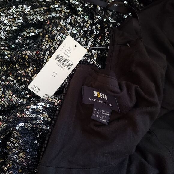 Maeve Sequin Halter Cutout Sexy Stretchy Jumpsuit Black Silver Women's Size 6 - Picture 14 of 16